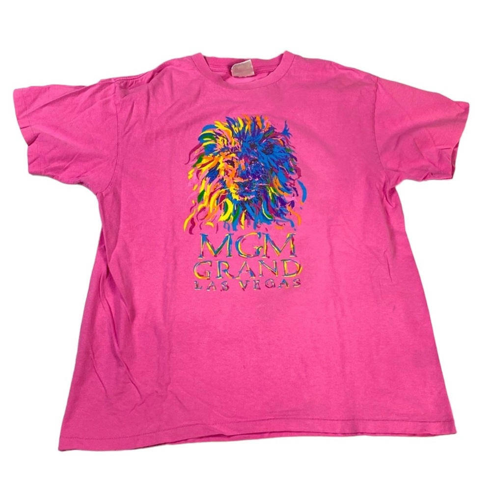 Vintage Single Stitch MGM Las Vegas Lion Colorful Pink T-Shirt XL Tee